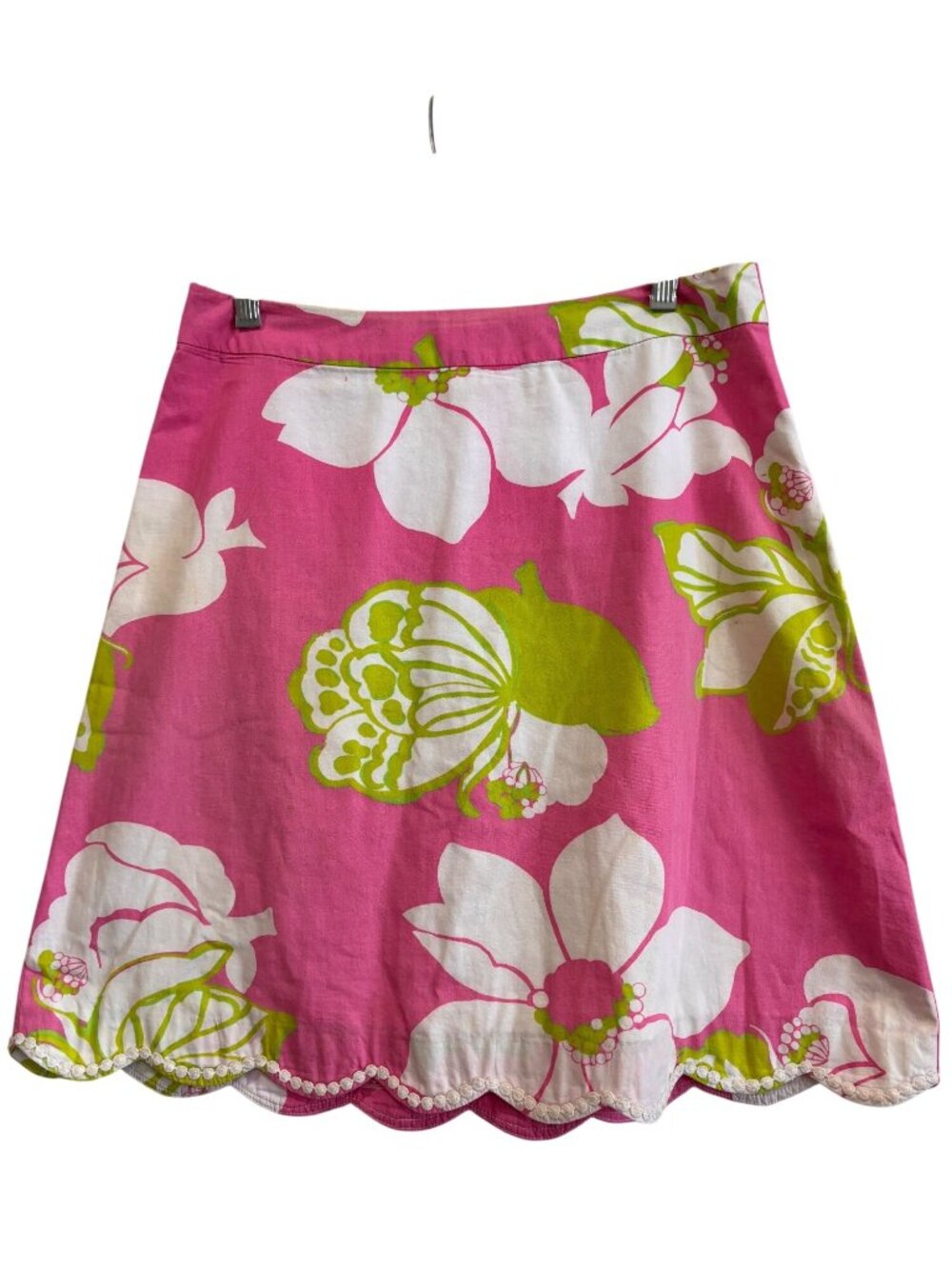 Lilly Pulitzer Pink Green White Floral Scalloped Hem Crochet Pocket Skirt S,2